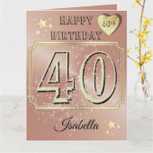 Carte personnalisée Rose Gold 40e anniversaire (Fleur jaune)