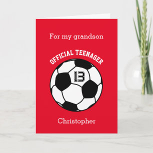 Carte personnalisée rouge de football pour 13ème a