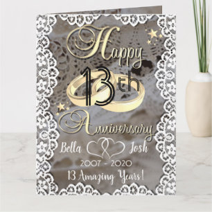 Carte personnalisée thème dentelle 13e anniversair