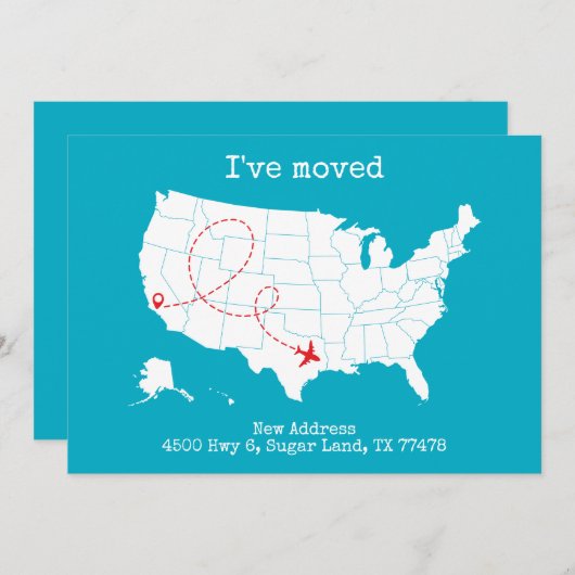 Carte personnalisée USA Turquoise "I've Moved" Fai (Devant / Derrière)