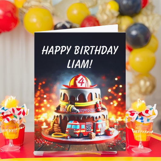 Carte Personnaliser Age Firefighter Anniversaire Cake ai