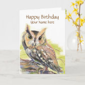 Carte Personnaliser avec nom, oiseau de Chouette mignonn (Fleur jaune)