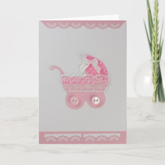 Carte Personnaliser Baby girl Pink Stroller avec dentell (Devant)
