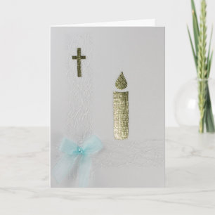 Carte Personnaliser Bougie d'or, croix sainte et arc ble