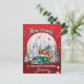 Carte Personnaliser enseignant, Joyeux cadeaux de Noël (Debout devant)