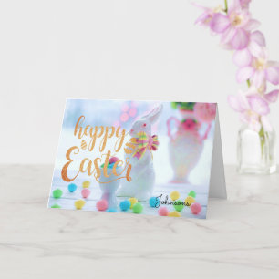 Carte Personnaliser le nom HAPPY EASTER mignonne lapin e