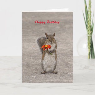 Carte Personnaliser les salutations Écureuil avec fleur