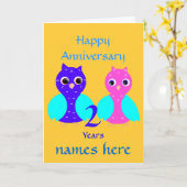 Carte Personnaliser mignonne de couples de hibou de (Fleur jaune)