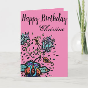 Carte Personnaliser par nom Joyeux anniversaire Flower D