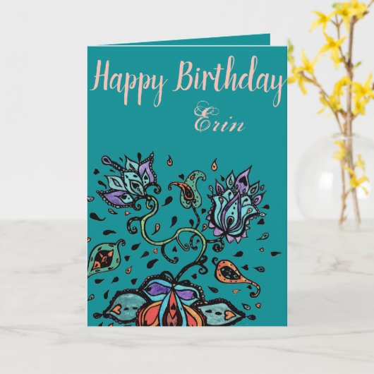 Carte Personnaliser par nom Joyeux anniversaire Flower D (Fleur jaune)