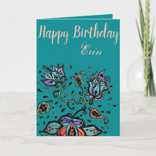Carte Personnaliser par nom Joyeux anniversaire Flower D