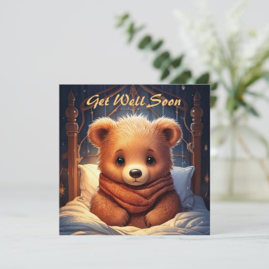 Carte Personnalisez Baby Bear Sick in Bed Get Well Bient (Debout devant)