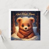 Carte Personnalisez Baby Bear Sick in Bed Get Well Bient (Devant/Arrière en situation)