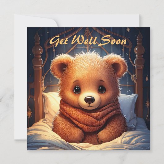 Carte Personnalisez Baby Bear Sick in Bed Get Well Bient (Devant)