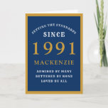 Carte Personnalité du 30e Birthday 1991<br><div class="desc">30th birthday blue and gold birthday card for those special people born en 1991. Easily customize the text to the front and the interior of this birthday card g the template provided. Part of the setting standards range of greeting cards.</div>
