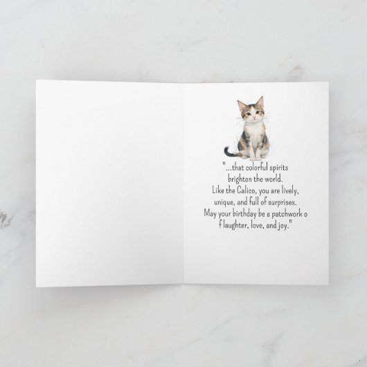 Carte Personnalité d'un chat Calico Animaux d'anniversai (Intérieur)
