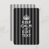 Carte Personnalized KEEP CALM Your Text on Black Stripes (Devant / Derrière)