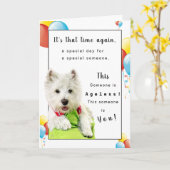 Carte Personne toujours jeune, Westie et ballons de (Fleur jaune)