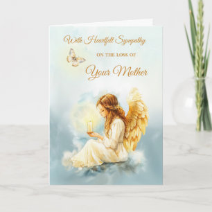 Carte Perte de mère Sympathie Ange Bougie Papillon