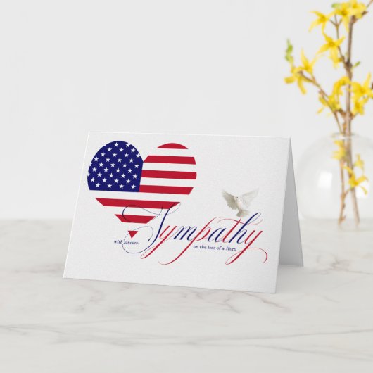 Carte Perte militaire d'un héros Colombe et drapeau Symp (Fleur jaune)