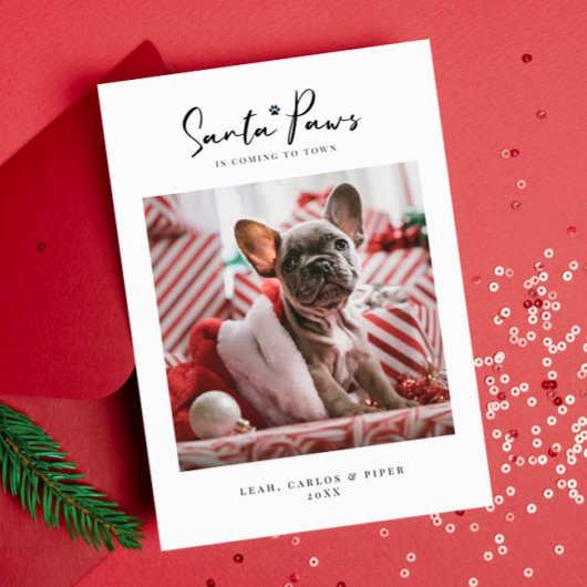 Carte Pet Christmas Photo Card "Santa Paws" Flat Card