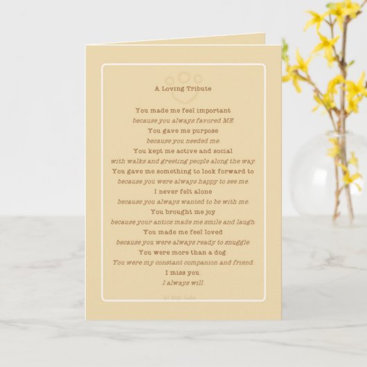 Carte Pet Loss Chien Hommage Poème du groupe (Fleur jaune)