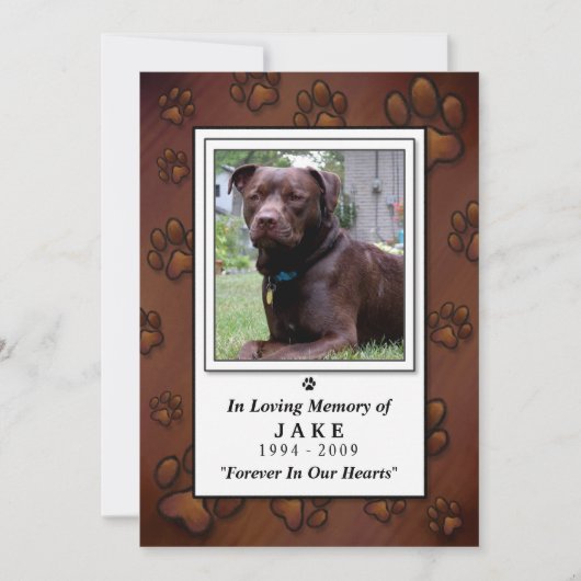 Carte Pet Memorial 5"x7" - Photo Brown au chocolat (Devant)