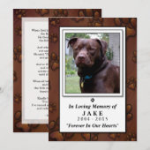 Carte Pet Memorial 5 x 7 - Empreintes Brown (Devant / Derrière)