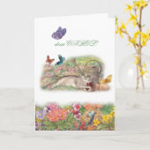 Carte Pet sympathie, Cat in Garden, Custom Message (Fleur jaune)