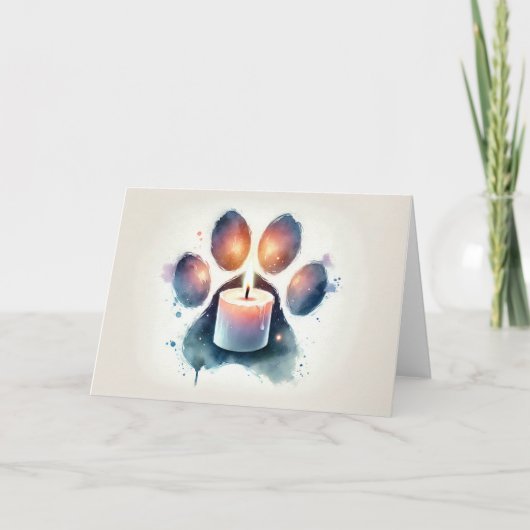 Carte Pet Sympathy Watercolor Loss Paw Print with Candle (Devant)