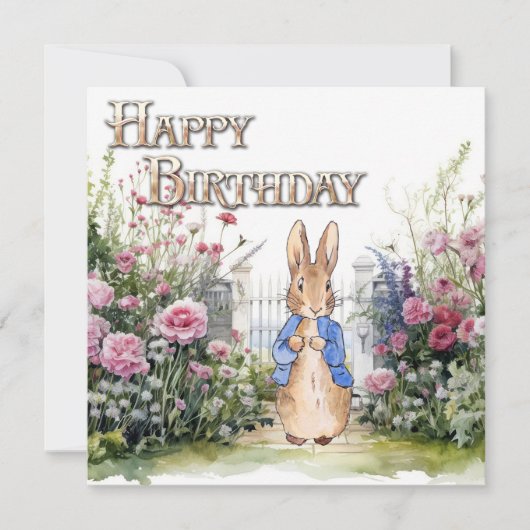 Carte Peter le lapin dans son jardin No 2 Joyeux anniver (Devant)
