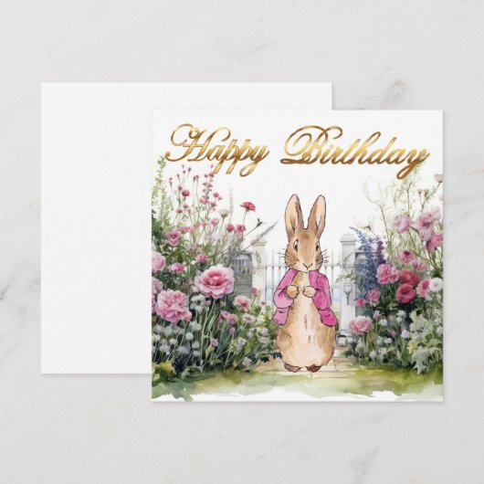 Carte Peter le lapin rose Veste Jardin Joyeux anniversai (Devant / Derrière)