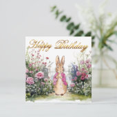 Carte Peter le lapin rose Veste Jardin Joyeux anniversai (Debout devant)