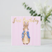 Carte Peter le lapin soufflant rose bulle gomme (Debout devant)
