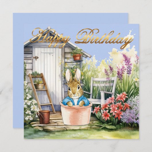 Carte Peter the Rabbit Garden Shed Joyeux anniversaire (Devant / Derrière)