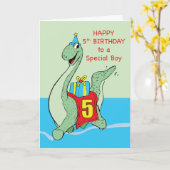 Carte Petit, 5e anniversaire Dinosaur (Fleur jaune)