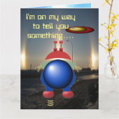 Carte Petit Alien Joyeux anniversaire (Fleur jaune)