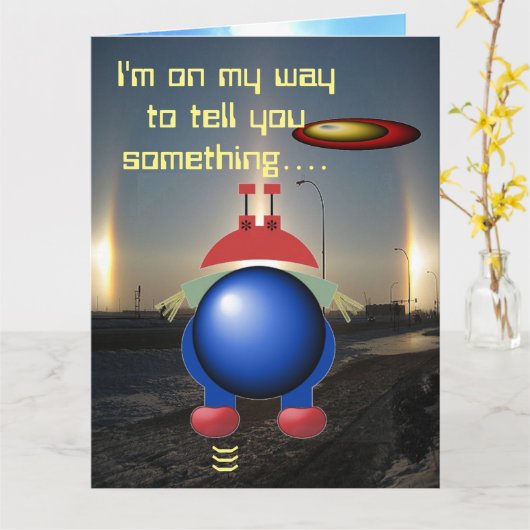 Carte Petit Alien Joyeux anniversaire (Fleur jaune)