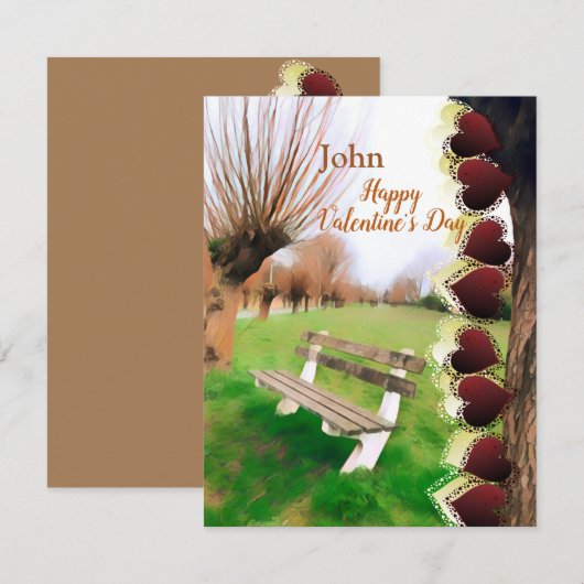 Carte Petit ami romantique Valentines Heart Garden Bench (Devant / Derrière)