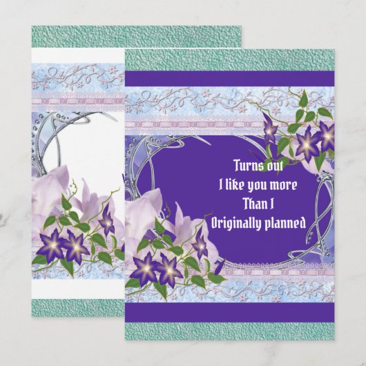 Carte Petit ami romantique violet bleu Floral Valentine (Devant / Derrière)
