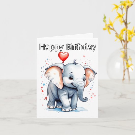 Carte Petit bébé éléphant Joyeux anniversaire (Fleur jaune)