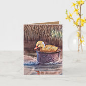 Carte Petit Canard Jaune Jouant Dans Le Seau (Fleur jaune)