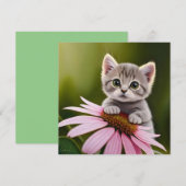Carte Petit chat gris floral mignon (Devant / Derrière)