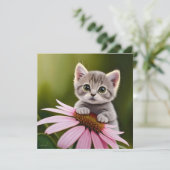 Carte Petit chat gris floral mignon (Debout devant)