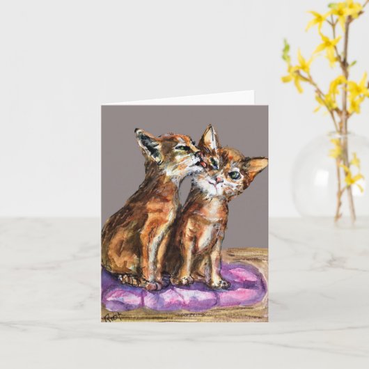 Carte Petit Chat Lèche Bien  (Fleur jaune)