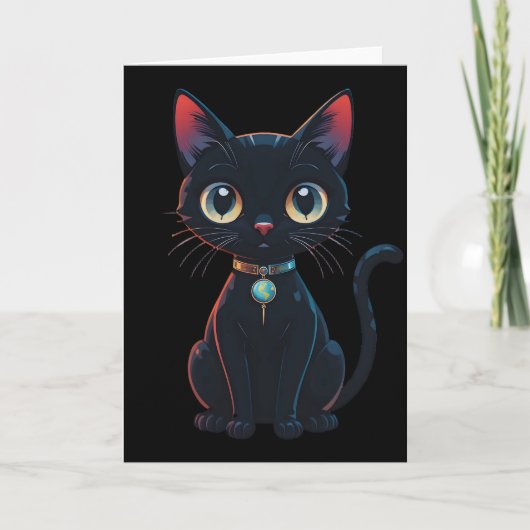 Carte Petit Chat Noir Effrayant (Devant)