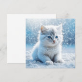 Carte Petit chaton blanc Noël dans la neige (Devant / Derrière)