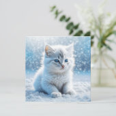 Carte Petit chaton blanc Noël dans la neige (Debout devant)