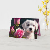 Carte Petit Chien Et Collection De Roses (Fleur jaune)