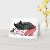 Carte Petit chien Scottie endormi (Fleur jaune)